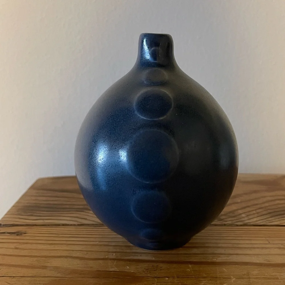 Vintage Jonathan Adler Modernist Navy Blue Dot Vase- RARE